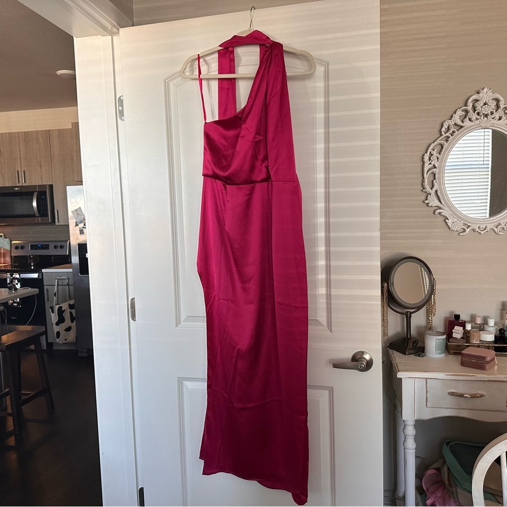 ASOS one shoulder pink formal dress